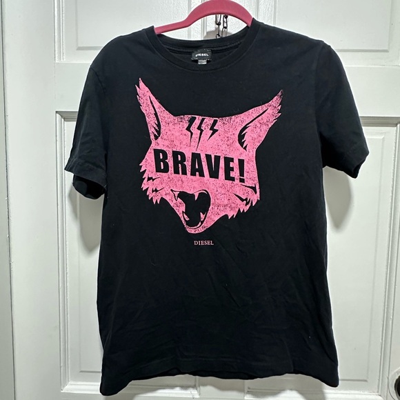 Diesel Y2K Black and Pink Short Sleeve Graphic Cat Brave Tee Size M - Picture 2 of 4